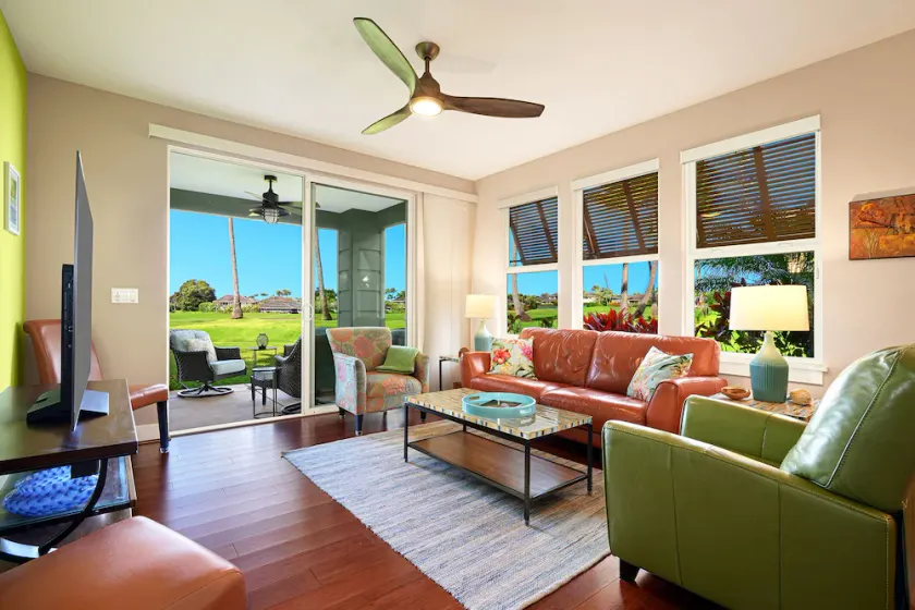 Hale Konani, ground flr end unit with AC, golf & ocean views, 9M Pili Mai, Poipu - Image 1