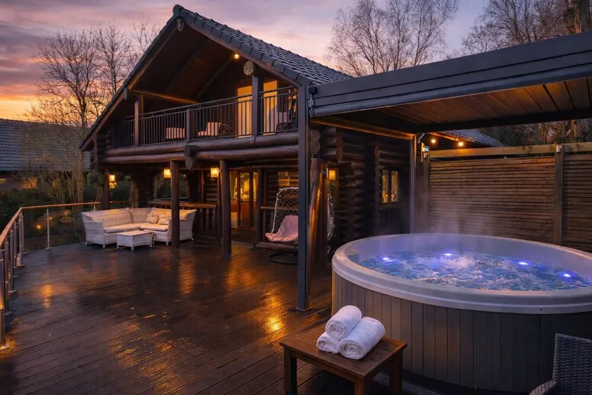 Nightingale Lodge, 2 Storey Scandinavian style lodge, Sleeps 8, Hot tub, Huge fishing deck - Image 1