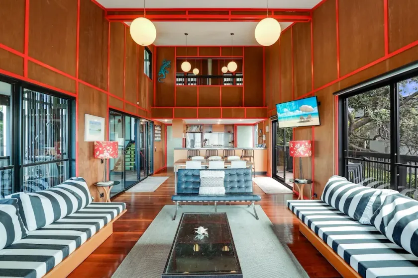 Architect designed family beach house perched high on a hill with water... - Image 1