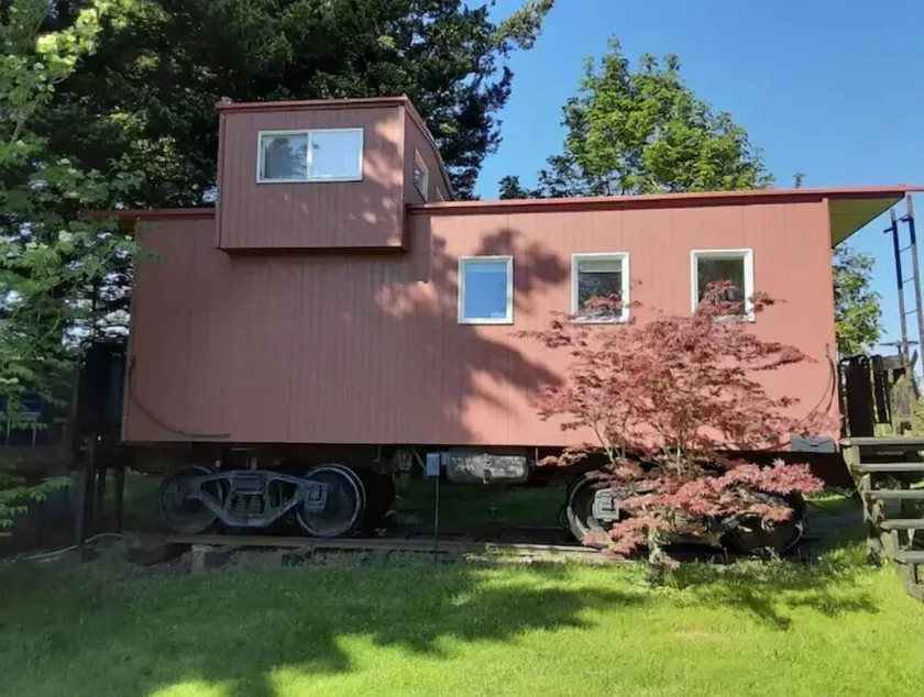 Little Red Caboose with a View in the Scenic Columbia River Gorge - Image 1