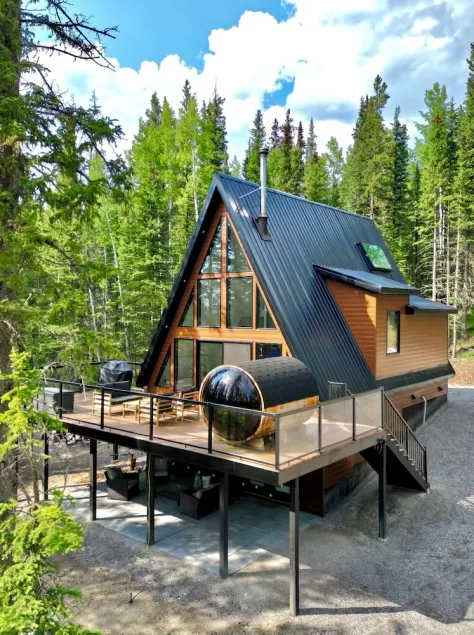 Modern Rustic A-Frame Cabin with Barrel Sauna - Image 1