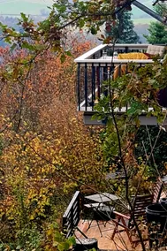 Tree top view + fireplace in the cozy wooden house - Image 4