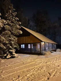 Cabin house surrounded by deers and forest - Image 2
