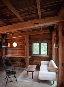 Lakeside reclaimed barn wood timber frame cabin - Image 5