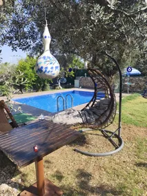 House with a deep blue pool and a lush green garden - Image 4