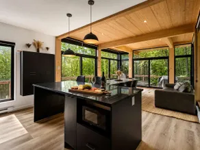 Whiskey Mountain Spa fireplace and forest - Image 5