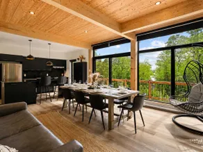 Whiskey Mountain Spa fireplace and forest - Image 2