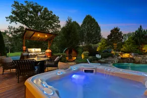 Cabin · Waterfall Pool + Hot Tub · Barrel Sauna - Image 2