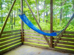 A bungalow in the woods, with a large roofed deck for BBQ, table tennis, hammocks, and up to 23 people. - Image 3