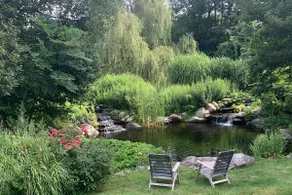 Sun-drenched, open layout with tranquil koi pond - Image 4