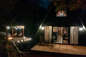 Cabin in the Woods Secluded Black A-Frame Firepit - Image 2