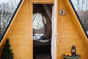 Scandinavian-style forest cabin with firepit - Image 4