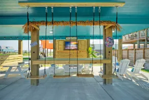 Outdoor Lounge w/ Bar Swing Seats & TV | Blutopia - Image 3
