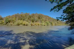 French Broad Chalet: Blick auf den French Broad River, überdachte Veranda, neues / modernes Chalet. - Image 3