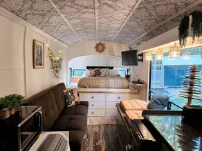 Rustic Converted School Bus with Outdoor Shower Near ORV Trails in Manistee National Forest, Michigan - Image 3