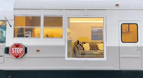 American School Bus Retreat with Hot Tub in Sussex Meadow - Image 4