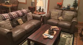 Gas fireplace, firepit, and cedar Adirondack chair - Image 2