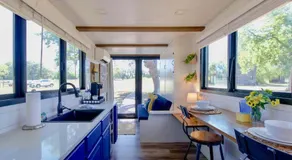 Elegant Container Tiny House Yellow & Blue - Image 3