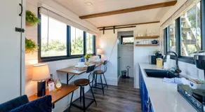 Elegant Container Tiny House Yellow & Blue - Image 5