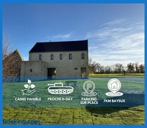 Le Pressoir, maison en pierres rénovée, au calme, grand jardin, vue dégagée sur les champs, belle terrasse, 3 chambres, 2 sdb, 2 WC, parking privé, 5 kms de Bayeux et 7 kms plage d'Arromanches au coeur des plages du débarquement - Image 1