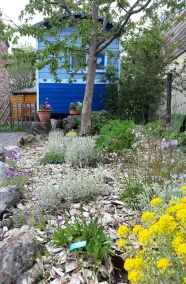 Gemütlicher kleiner blauer Wohnwagen in Scy Belgique - Garten
