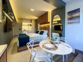 Flat com piscina privativa a 30 metros da praia - Camera