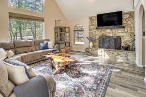 Deck + Game Room: Lakeside 'Blue Jay Chalet' Cabin - Interior