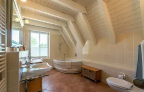 Reetdachhaus mit Schwimmteich in Krienke - barrierefrei, Sauna & Kamin - Bathroom
