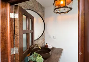Charming Villa Terrace Outdoor Fireplace - Bathroom