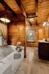 Log Cabin with living room fireplace and hot tub - Image 3