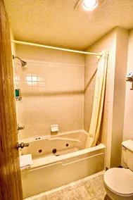 A dog friendly room with two queen beds, private bathroom with jetted tub, mini fridge, and single-serve coffee maker. - Image 4