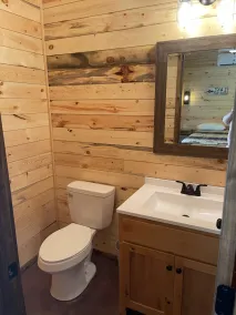 Lake view 2 bedroom cabin that sleeps 6. Private deck and fire pit area. - Image 2